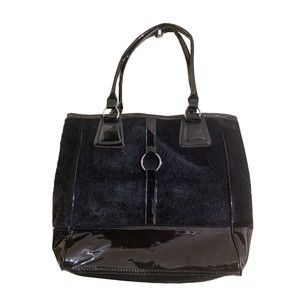 ESSENCE OF BEAUTY tote handbag laptop large purse black faux fur 18 x 14